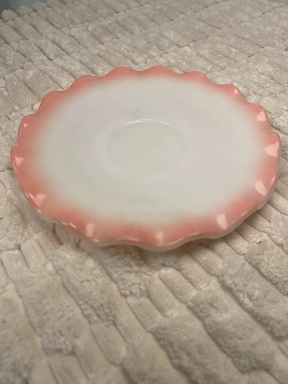 Vintage Hazel Atlas Pink Crinoline Ripple Milk Glass Saucer Plate 5.5